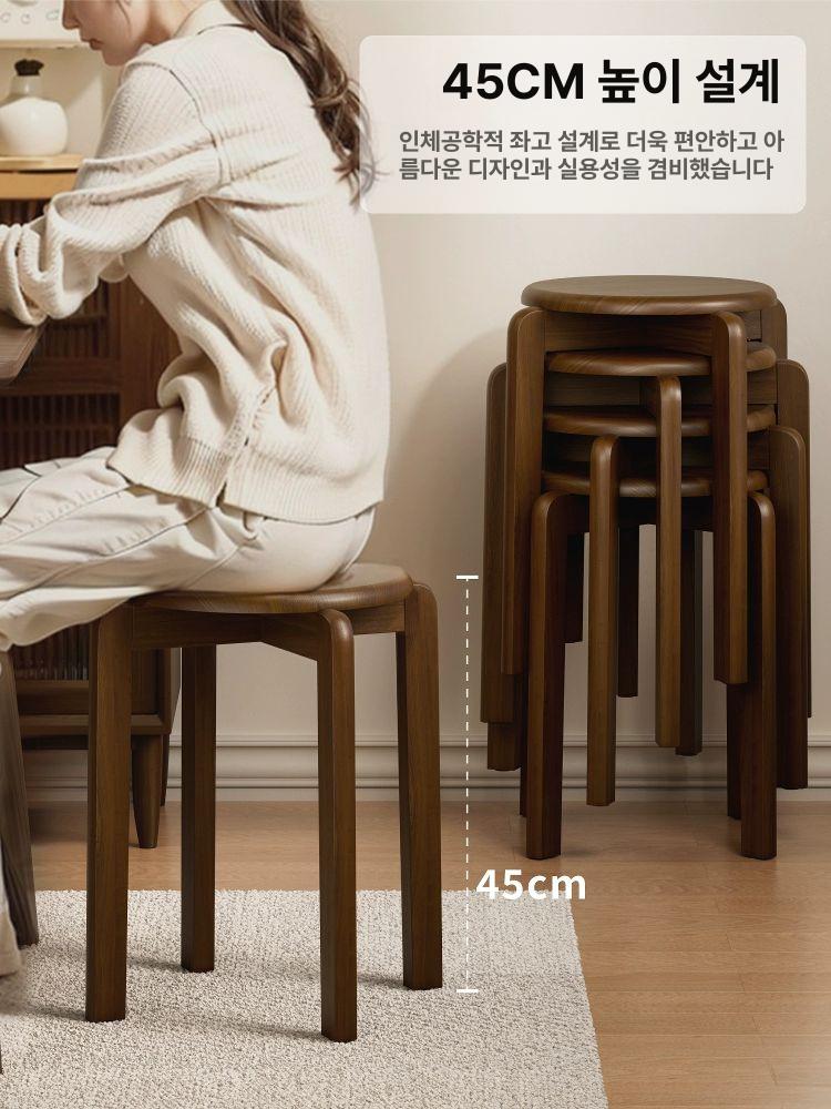 원목 스툴 등받이없는 쿠션 현관 간이체어 식탁 원형 나무 좌석 - 상세 이미지 2