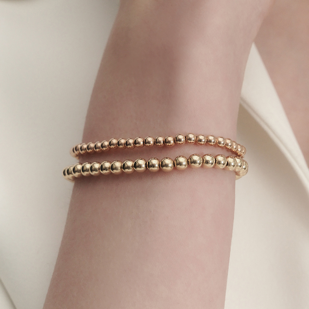 18K 파니 금 볼 체인 팔찌 4mm 5mm 명품 골드 금팔찌 여성 레이어드 심플 - 상세 이미지 3