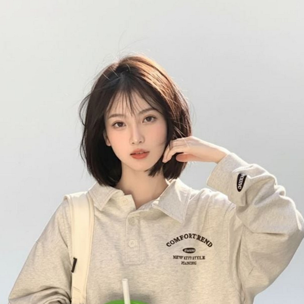 드롭 여성 카라 티셔츠 박시핏 여성 루즈핏 티셔츠 레터링 캐주얼 - 상품 이미지