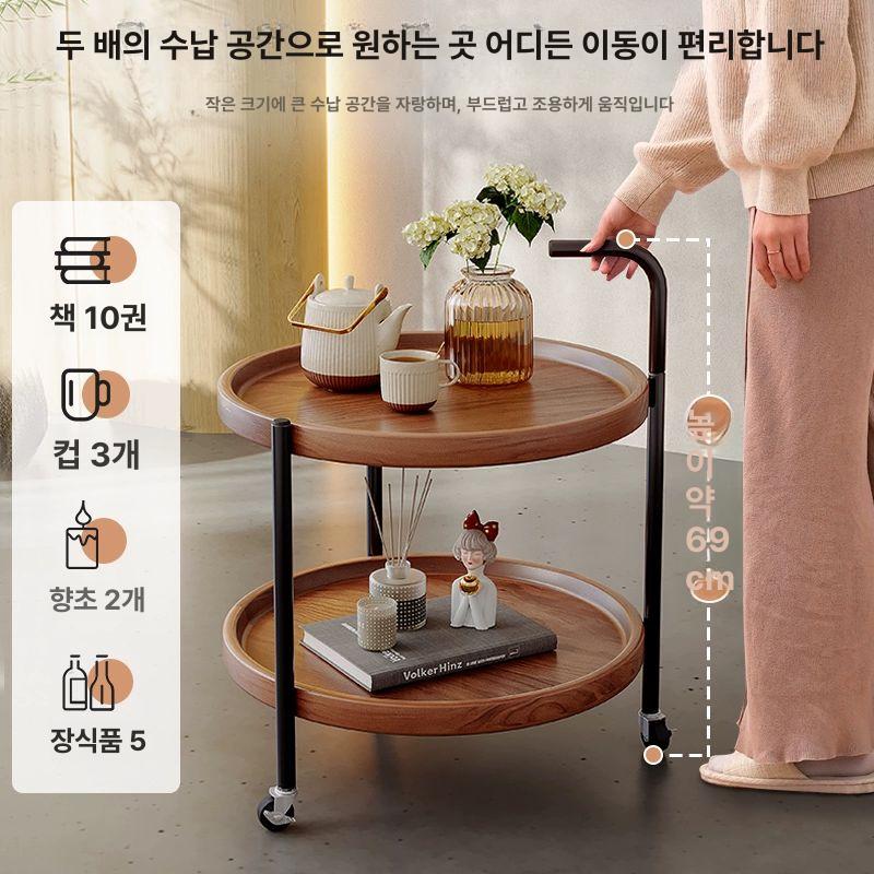 이동식 주방카트 우드웨건 원목 트롤리 수납 서빙카 월넛 키친웨건 서랍형 대형 - 상세 이미지 4