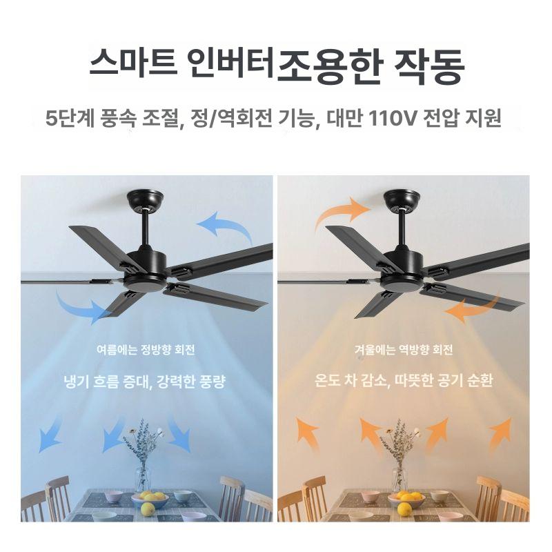대형 실링팬 모던 거실 천장 시스템 스틸 크롬 램프 선풍기 통풍 - 상세 이미지 5