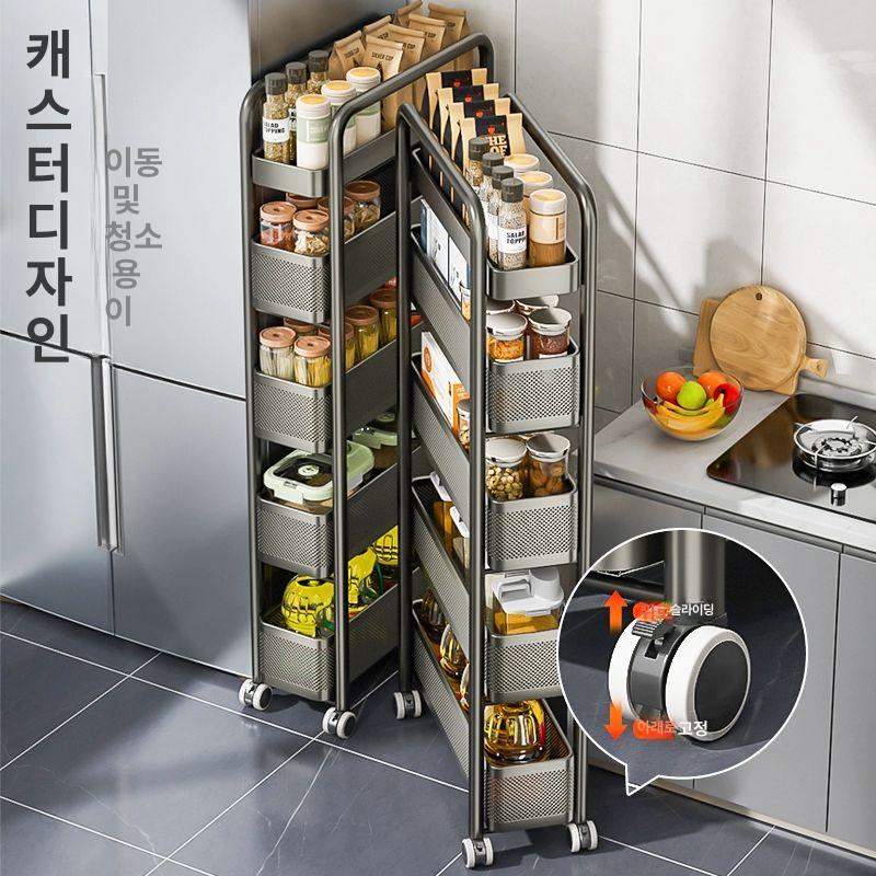 틈새 수납장 슬라이드 다용도 이동식 주방 베란다 슬림 냉장고옆 대형 서랍장 - 상세 이미지 2
