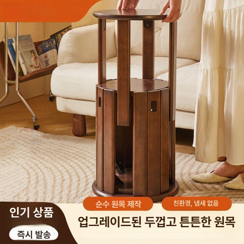 검정 원형스툴 원목 의자 트렌스포머 변형 테이블 협탁 고재 보조 체어 - 상세 이미지 3