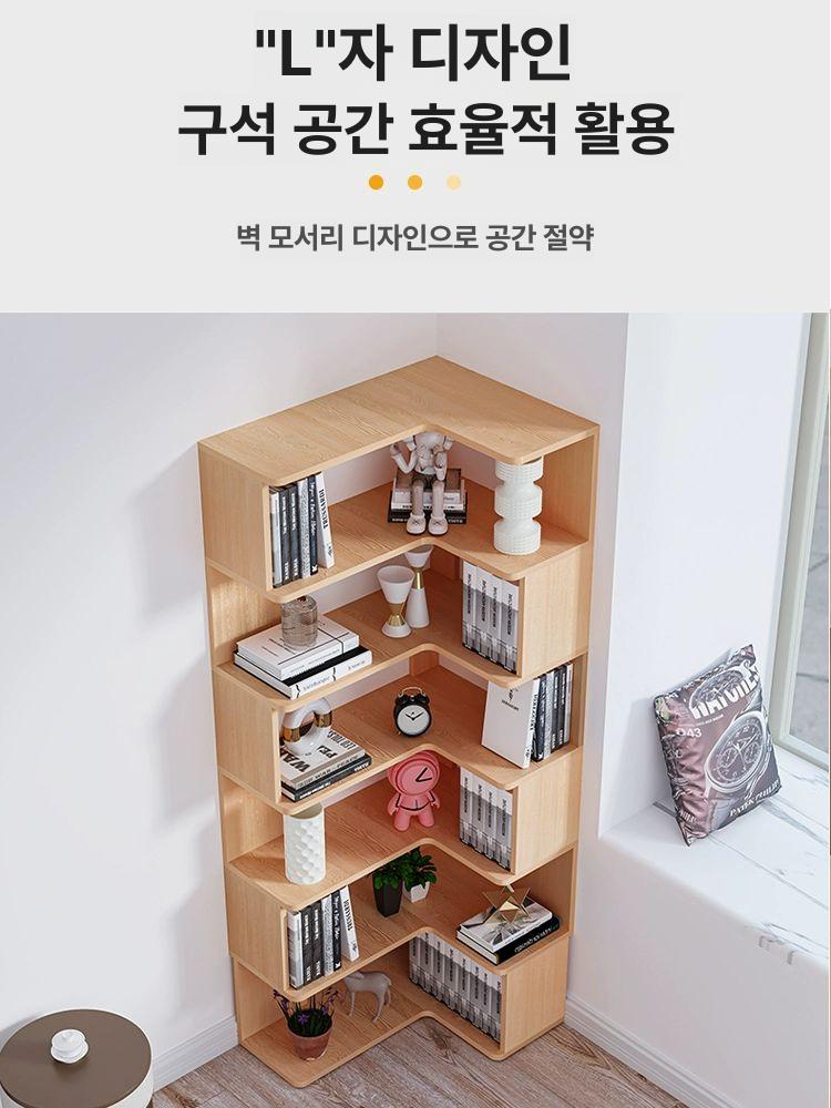 코너 수납장 모서리 삼각 ㄱ자 진열장 서재 원목 인테리어 책꽂이 - 상세 이미지 5