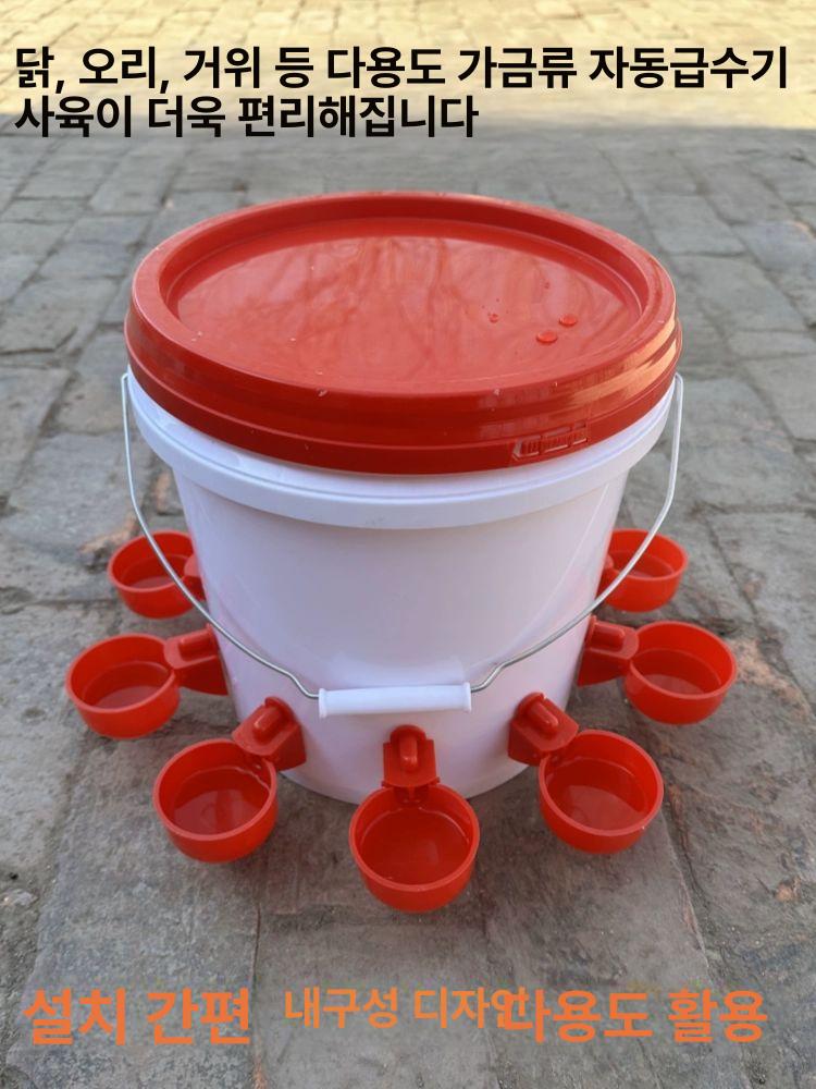 닭 물통 자동 양동이 모이 양계장 급수통 음수기 식수대 물그릇 6개 10kg 물통+구멍 - 상세 이미지 2