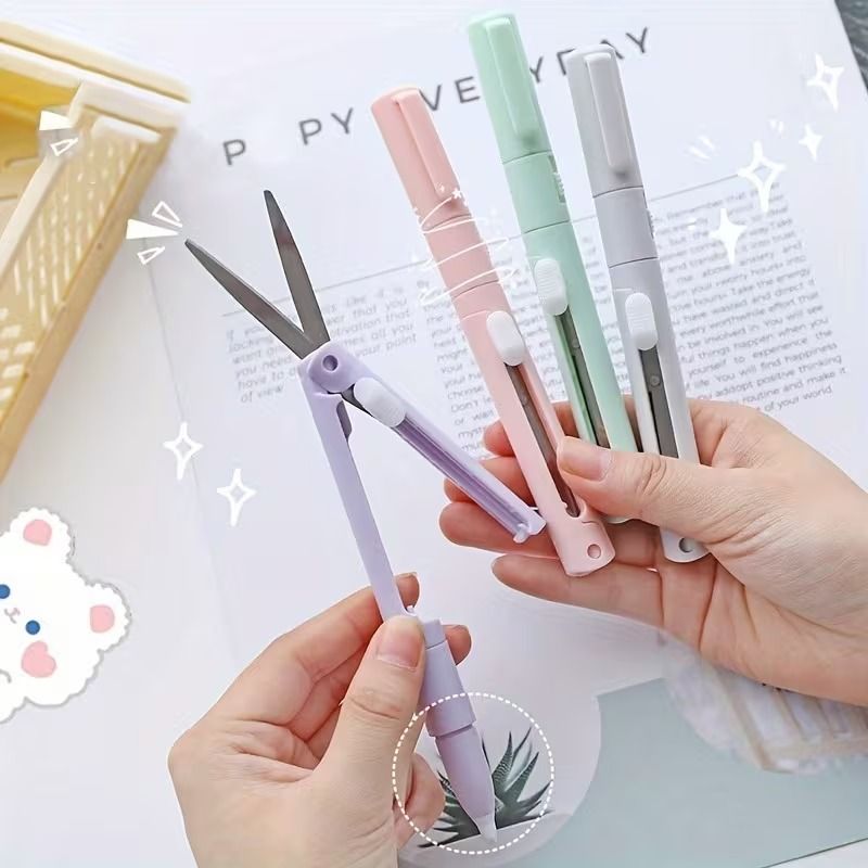 5색 파스텔 세라믹칼 접이식가위 세트 휴대용 가위 다꾸 칼 사무용 택배 박스 칼 커터칼 - 상품 이미지