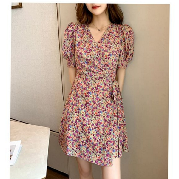 데일리랩 랩 원피스 브이넥 여성 플라워 원피스 꽃무늬 여름 - 상품 이미지