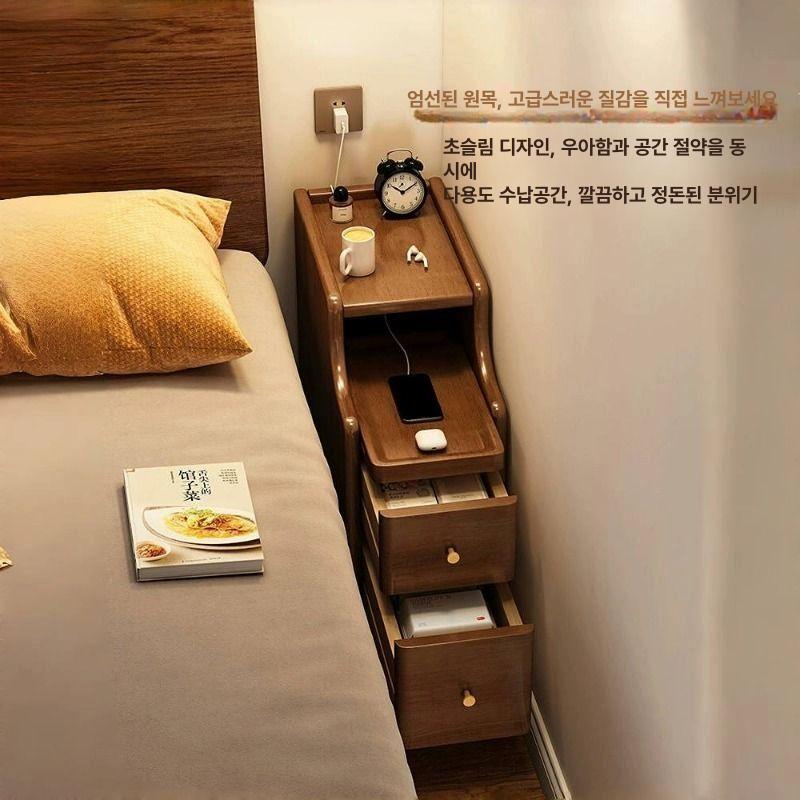 침대옆 사이드테이블 원목 틈새 협탁 엔틱 거실 소파옆 수납장 서랍 슬림형 - 상세 이미지 2