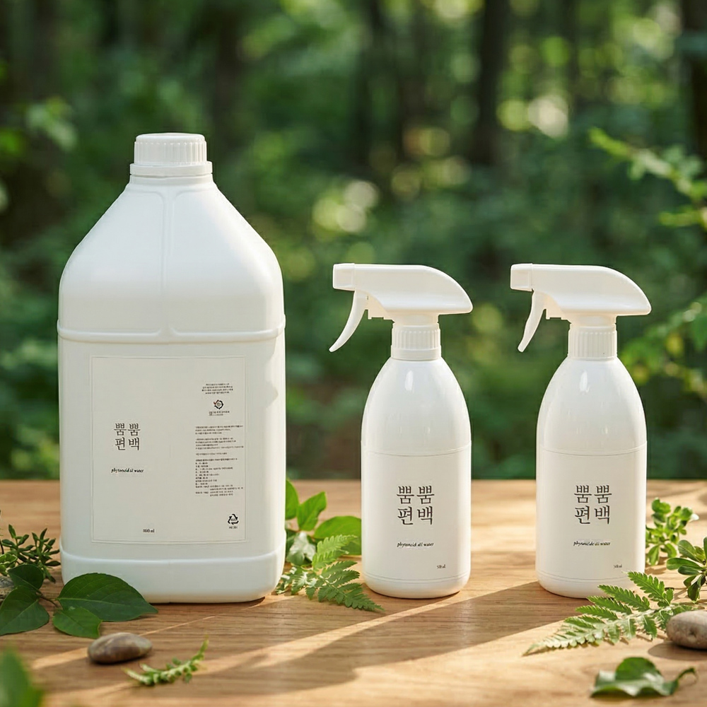 뿜뿜편백 3%편백오일함유 편백수 피톤치드 스프레이 4L+500mL(공병)2개 새집증후군 포름알데히드 새집냄새 곰팡이냄새 새가구냄새 제거 탈취제 - 상품 이미지