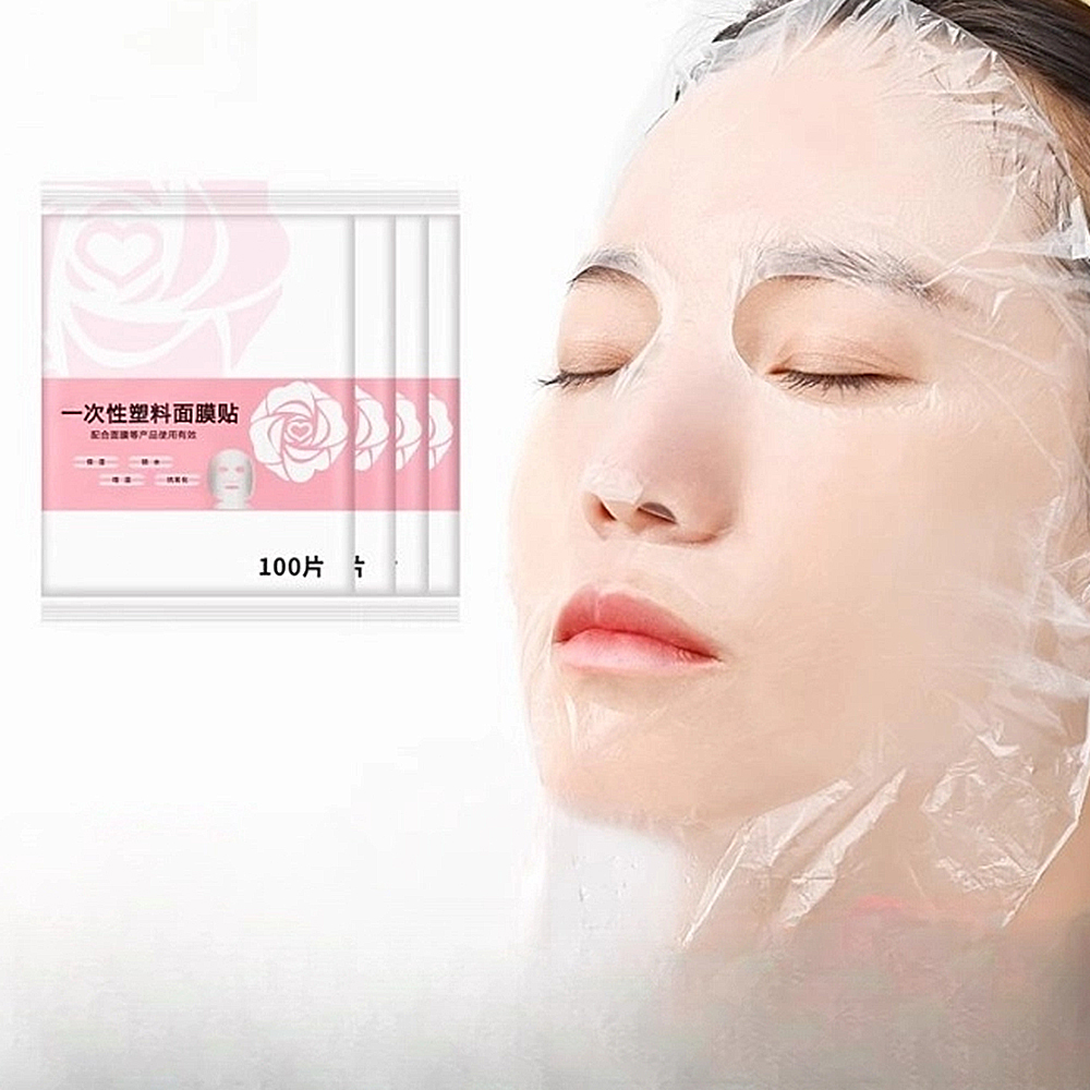페이스 비닐 마스크팩 100매 얼굴 비닐팩 보습 커버 시트 수분팩 피부 흡수 일회용 - 상품 이미지