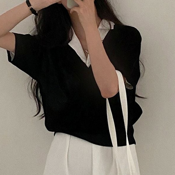 루즈핏 여성 롱 원피스 셔츠형 여성 카라 원피스 스트랩 브이넥 - 상품 이미지
