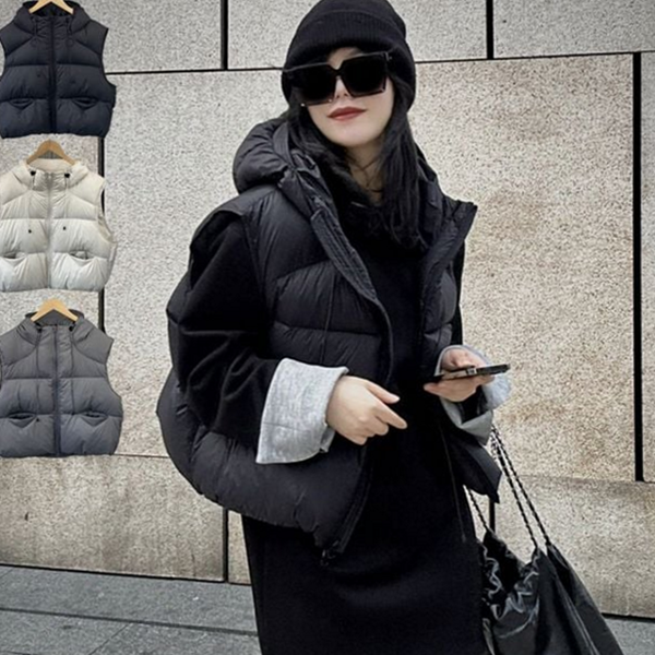 경량 여성 패딩 조끼 데일리 여성 숏 조끼 후드 겨울 - 상품 이미지