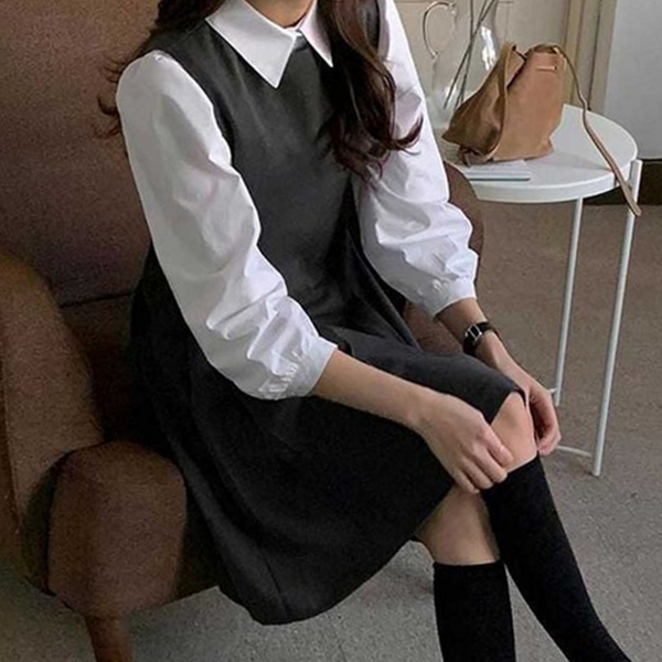 하객룩 여성 플리츠 원피스 데일리베스트 여성 베스트 원피스 슬리브리스 드레스 - 상품 이미지