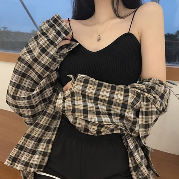 데일리 골지 나시 여리여리 여성 골지 끈 나시 슬림핏 여름 - 상품 이미지