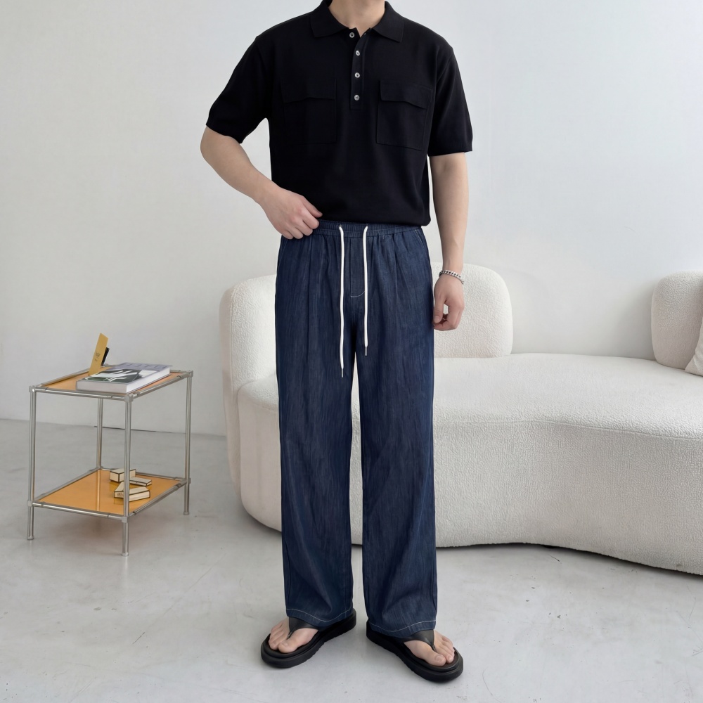 와이드 밴딩 남성여름청바지 생지 고무줄 데님팬츠 흑청바지 2color 이미지 4