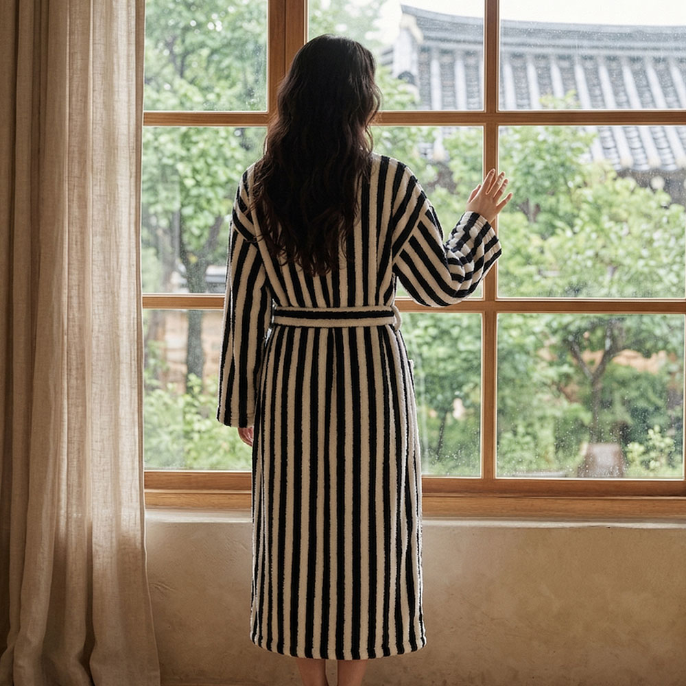 일상의결 스트라이프 샤워가운 호텔 목욕 커플 로브 체커무드 남녀공용 남성 L - 상세 이미지 4