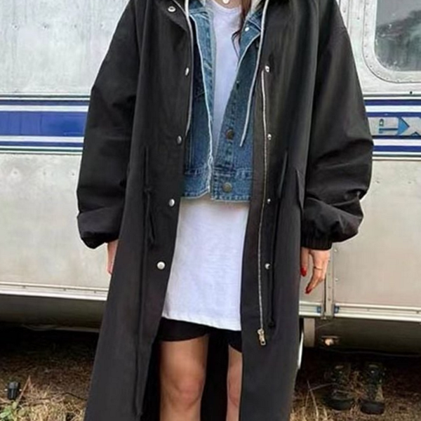 후드 여성 롱 야상 루즈핏 캐주얼 얼롱 야상 간절기 데일리 - 상품 이미지