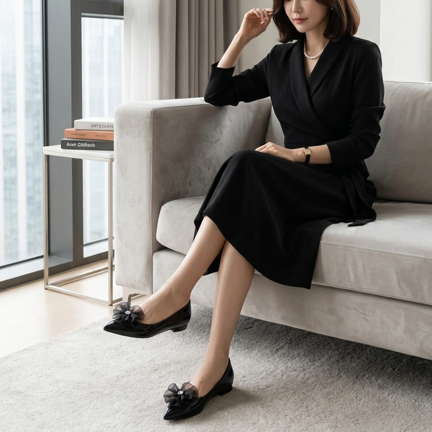 가더GADE 8BC 구두코사지 웨딩슈즈 장식 1세트 화이트 블랙 왕리본꽃 - 상품 이미지
