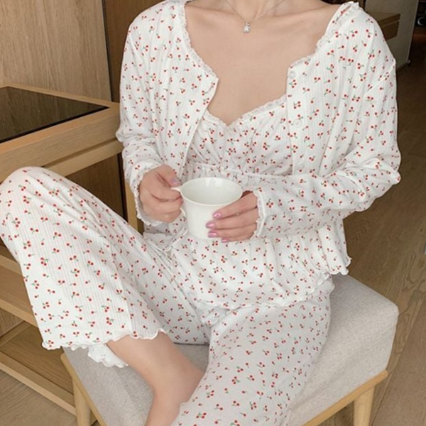 데일리 여성 잠옷 라운지 여성 홈 웨어 쓰리피스 신혼부부 여름 - 상품 이미지
