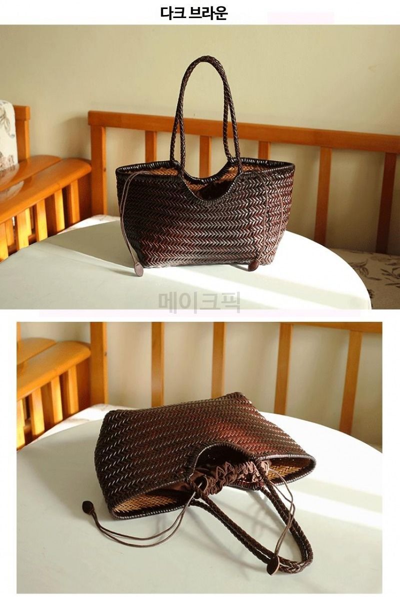 클래식 핸드메이드 위빙 천연소가죽 숄더백 고급스러운 대용량 쇼퍼백 빈티지 무드 감성룩 이미지 7