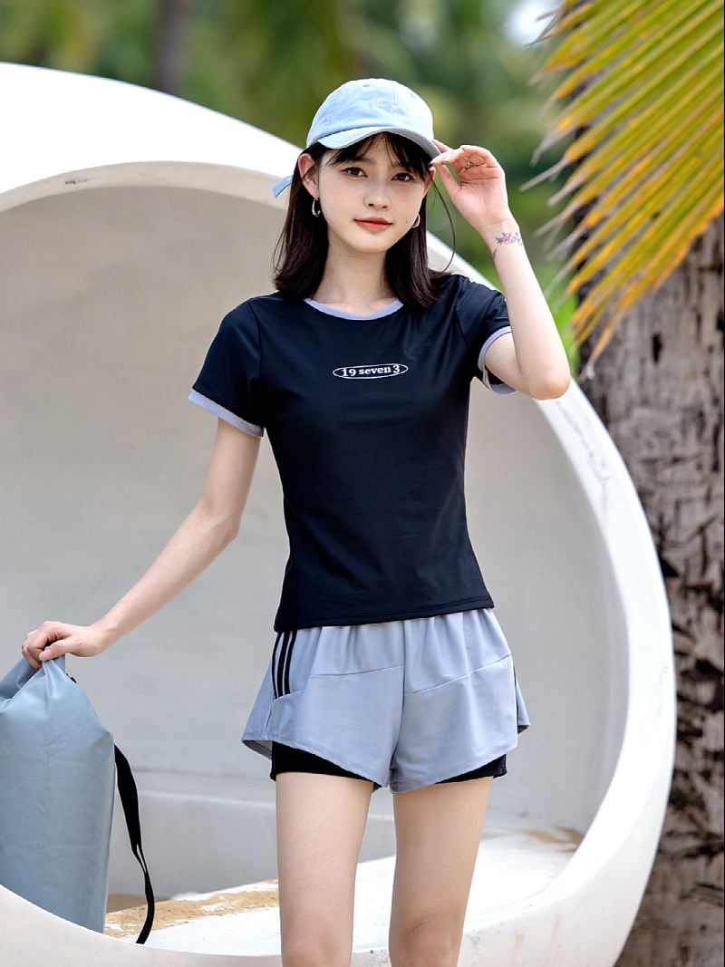 부모님래쉬가드 할머니 엄마 60대 캡내장반팔래쉬가드 아줌마수영복상의 - 상세 이미지 3