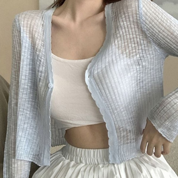러블리 여성 시스루 가디건 루즈핏 여름 가디건 크롭 간절기 - 상품 이미지