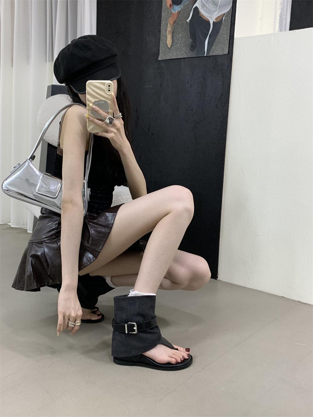 린넨쪼리부츠 숏 마부츠 조리 부추 여름 올리브 - 상세 이미지 4