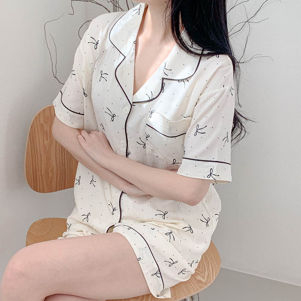 여름잠옷 여성 시원한 반팔잠옷 투피스 파자마 홈웨어 상하의세트 체리 이미지 7
