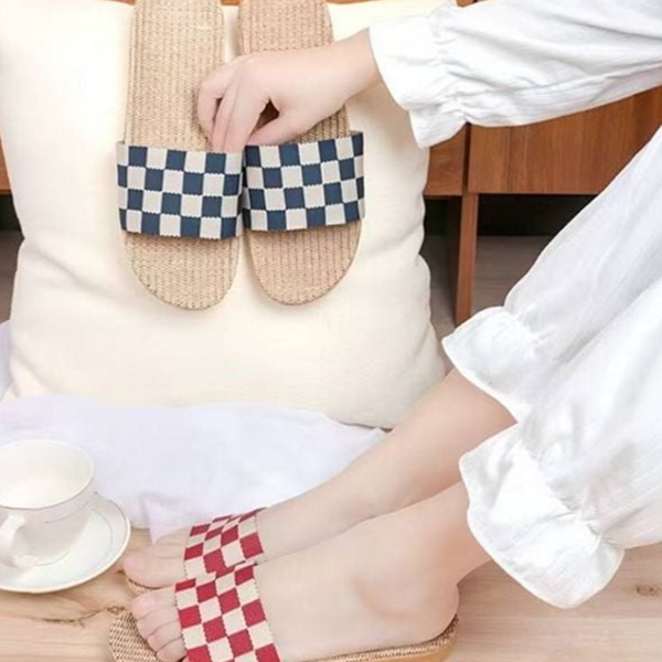 부드러운 사계절 린넨 슬리퍼 실내화 거실 린넨 슬리퍼 사무실 여성 - 상품 이미지