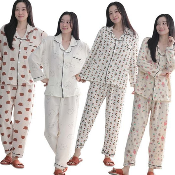 넉넉한 여성 긴 팔 잠옷 라운지 여성 잠옷 상하 가을 - 상품 이미지