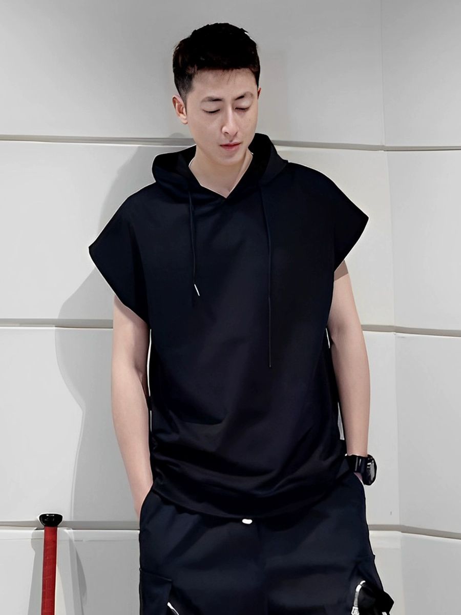 간절기반팔후드집업 오버핏 여름 후드집업 모자달린 반팔 - 상품 이미지