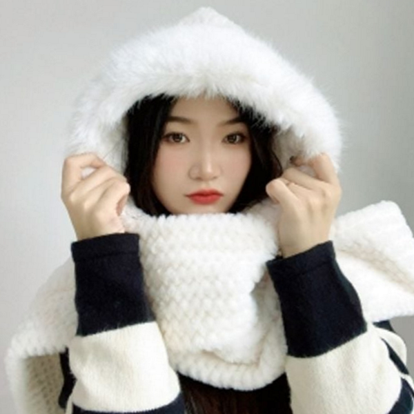데일리 후드 목도리 부드러운 퍼 목도리 머플러 올인원 겨울 - 상품 이미지