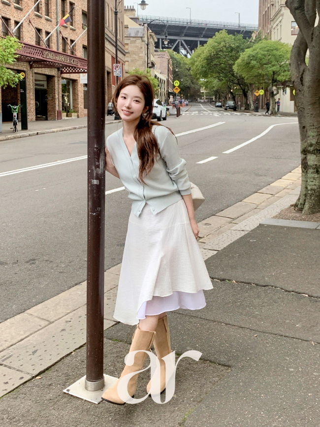 언발 레이어드 뒷밴딩 미디 스커트 sk7663 - 상세 이미지 4