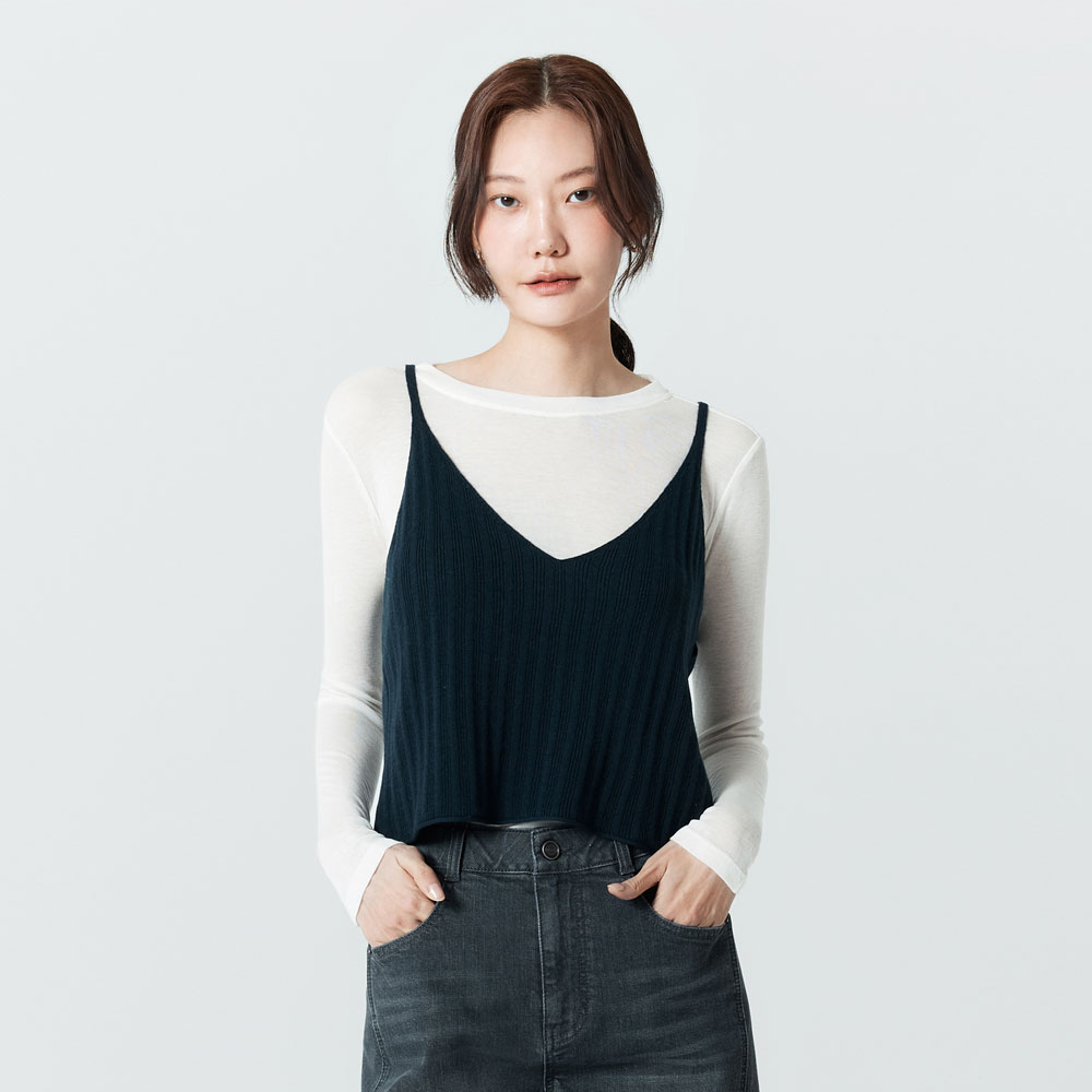 더엣지 26SS 폭스울 블랜디드 뷔스티에 네이비 - 상품 이미지