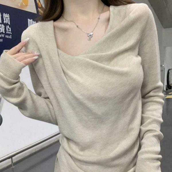 베이직 여성 드레이프 티셔츠 오피스 여성 긴 팔 티셔츠 데일리 - 상품 이미지