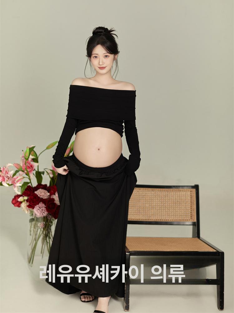 블랙 만삭 촬영 투피스 임산부 옷 의상 사진 주수 - 상품 이미지