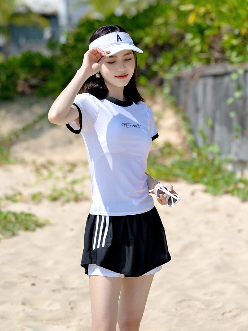 부모님래쉬가드 할머니 엄마 60대 캡내장반팔래쉬가드 아줌마수영복상의 - 상세 이미지 5