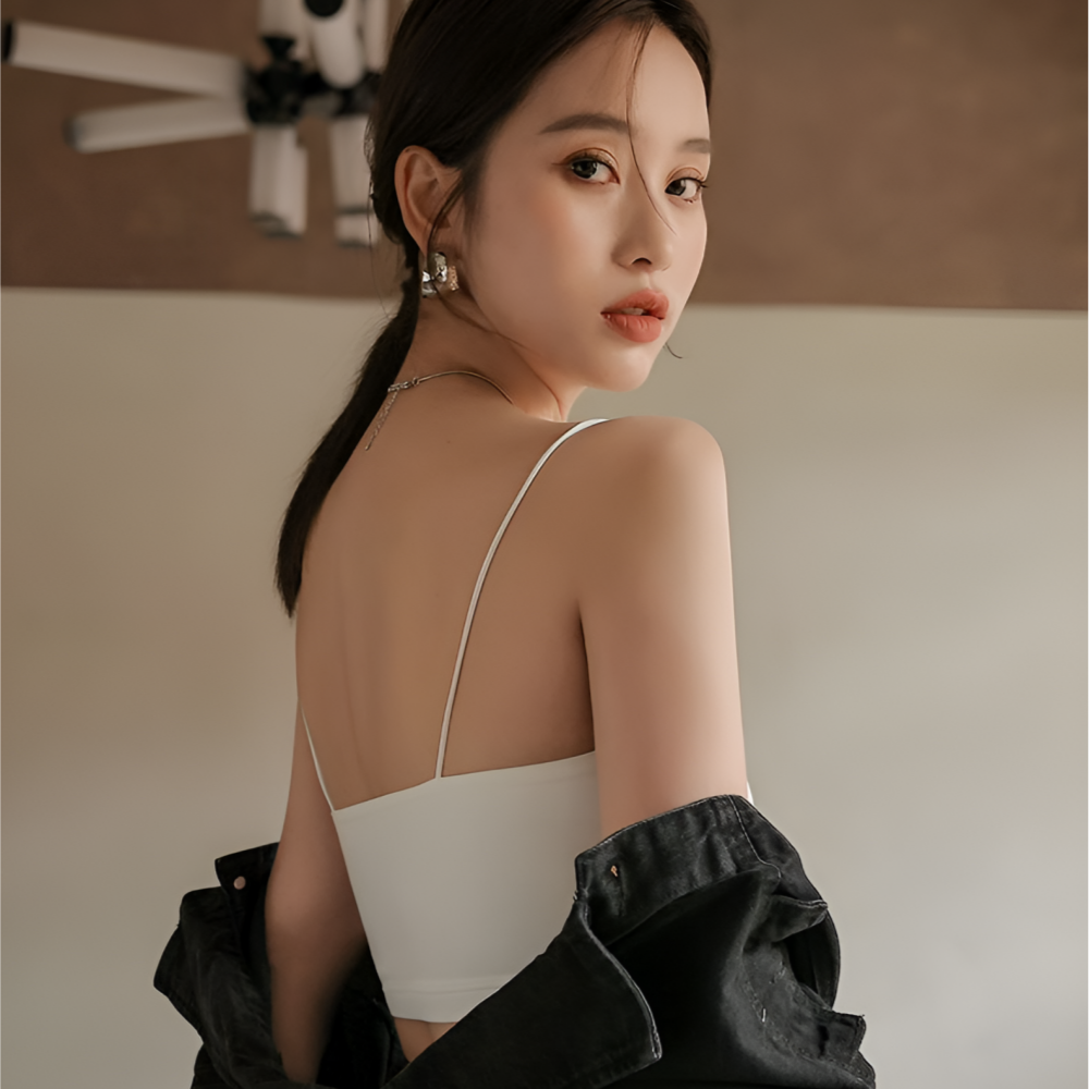 얇은끈브라 모달 스퀘어 입는 벌어진가슴 쳐진 새가슴 모아주는 일체형 노와이어스포츠브라탑 이미지 3