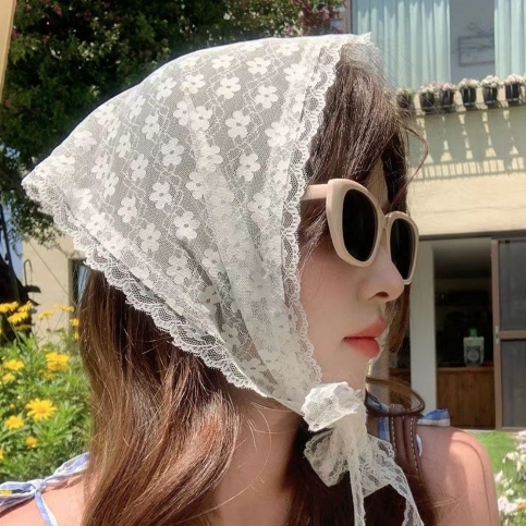 패션 두건 스카프 헤어 밴드 머리 귀여운 레이스 삼각 아이템 유행 니트 플라워 꽃무늬 - 상품 이미지