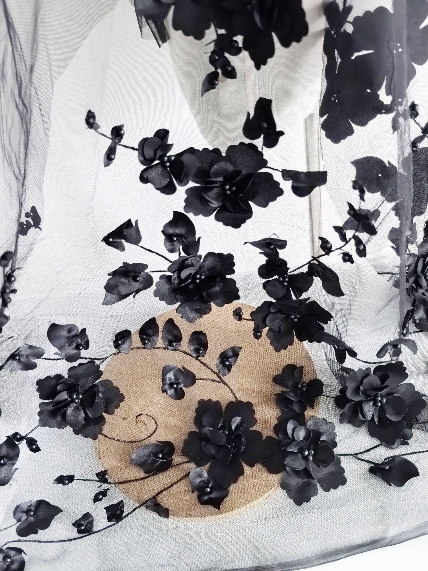 꽃 3D 자수 레이어드 원단 비즈 레이스 입체 웨딩 드레스 천 DIY 패브릭 천 데코 - 상세 이미지 5