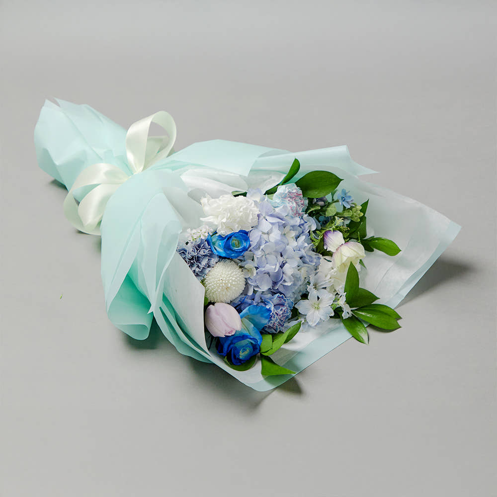 블루 파란 수국 플라워 꽃다발 생화 꽃바구니 생일 기념일 발렌타인데이 꽃배달 꽃배송서비스 - 상품 이미지