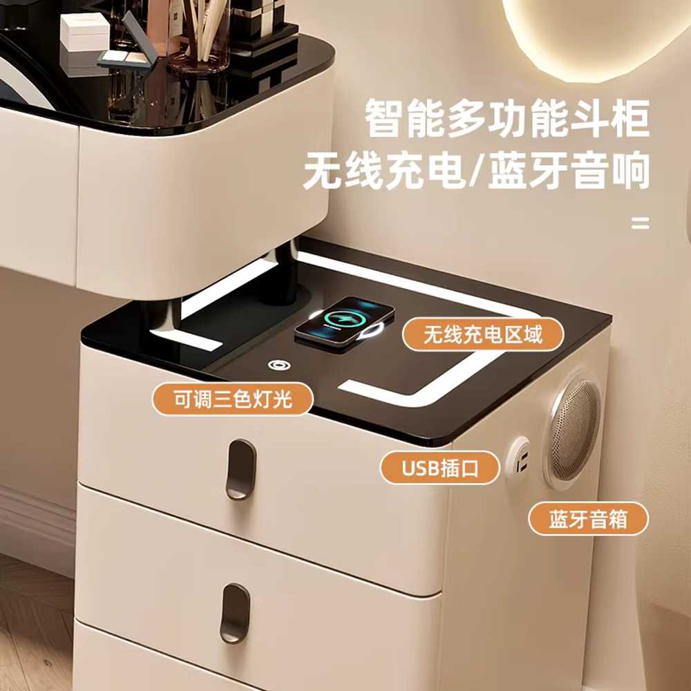 공주 화장대 LED 무선 충전 메이크업 목재 테이블 가구 80cm - 상세 이미지 3
