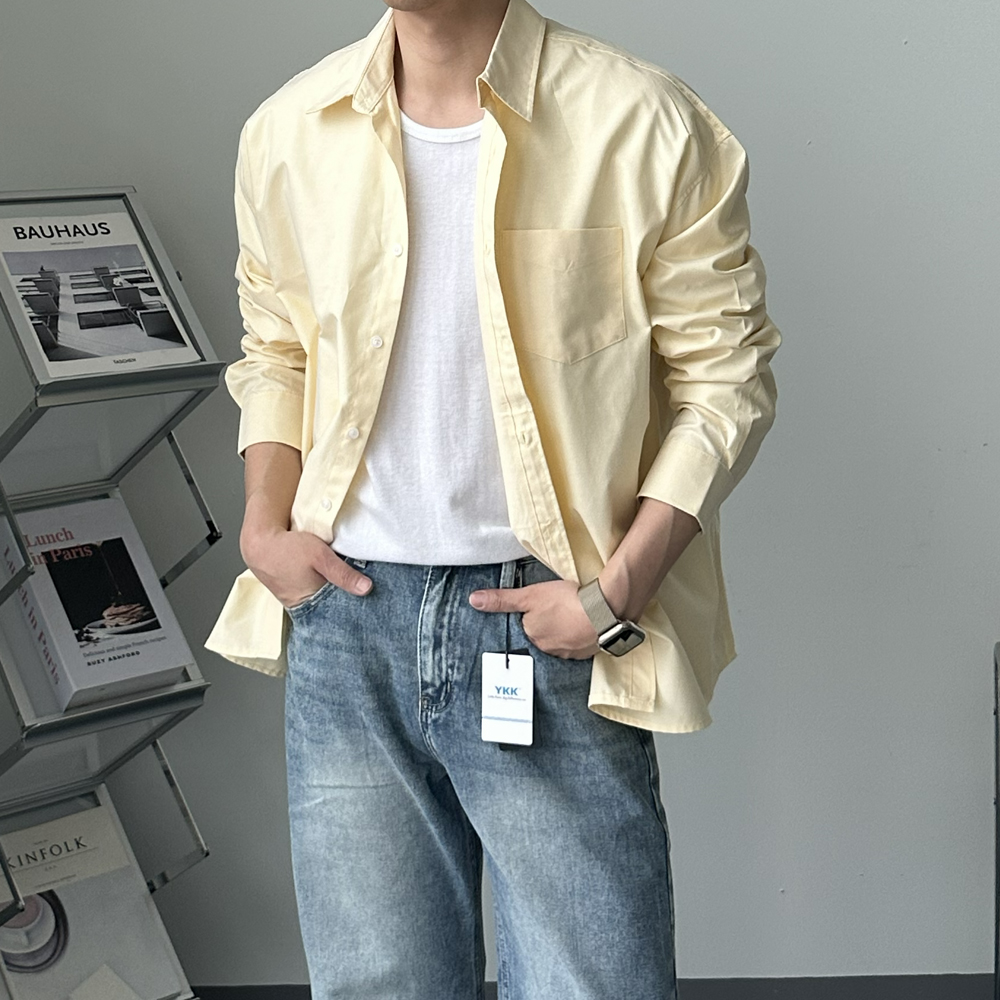 남자 와이셔츠 흰색 무지 오버핏 옥스포드 남방 남자 셔츠 이미지 6