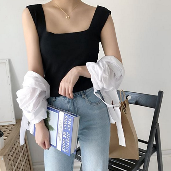 데일리 여성 민소매 티셔츠 베이직 여성 스퀘어넥 티셔츠 쫀쫀 이너 - 상품 이미지