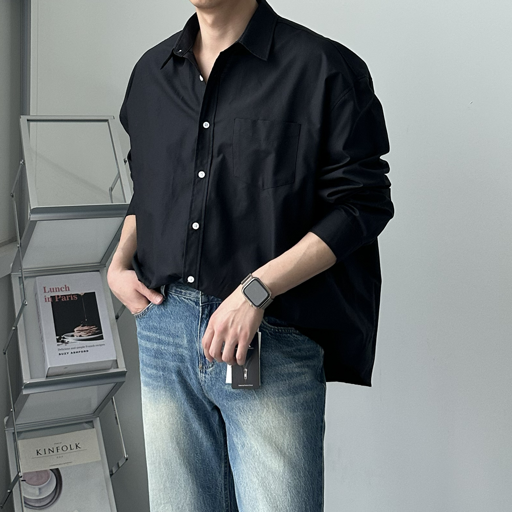 남자 와이셔츠 흰색 무지 오버핏 옥스포드 남방 남자 셔츠 - 상세 이미지 3