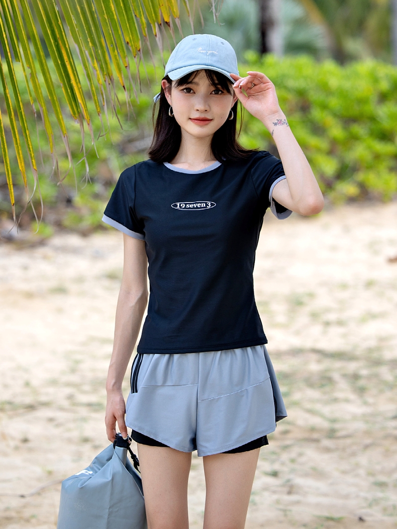 부모님래쉬가드 할머니 엄마 60대 캡내장반팔래쉬가드 아줌마수영복상의 - 상세 이미지 2