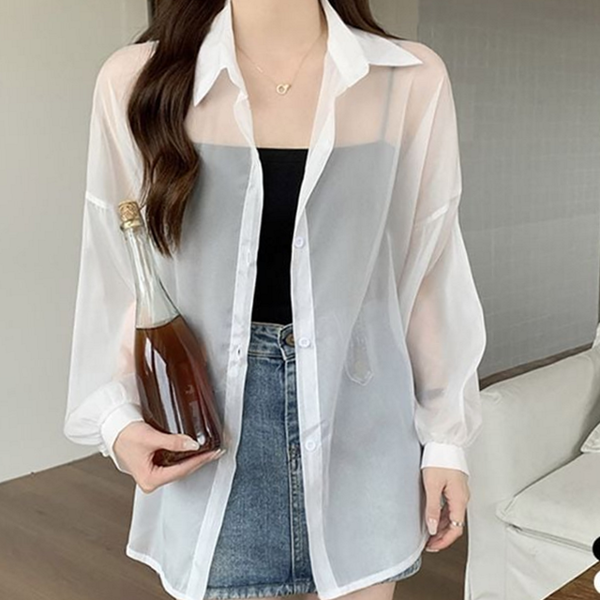 루즈핏 여름 시스루 셔츠 가디건 여름 긴 팔 셔츠 데일리 - 상품 이미지