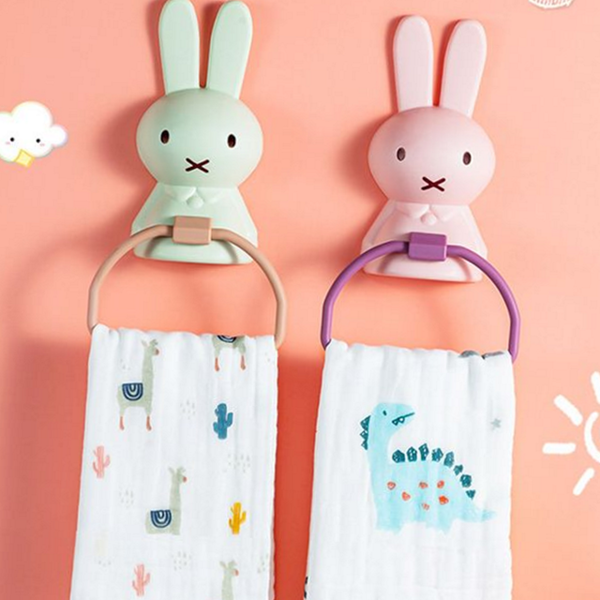 귀여운 토끼 수건 걸이 벽걸이 유아 수건 걸이 무타공 타올걸이 - 상품 이미지
