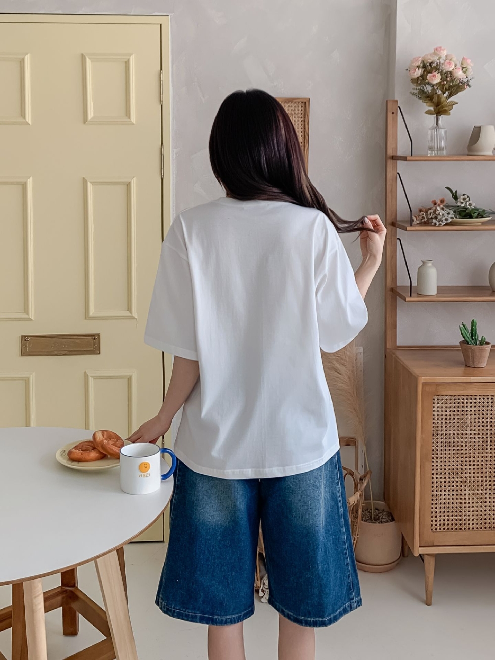 여성반팔티 흰티 빈티지 나염 오버핏 루즈핏 반팔 티셔츠 이미지 7