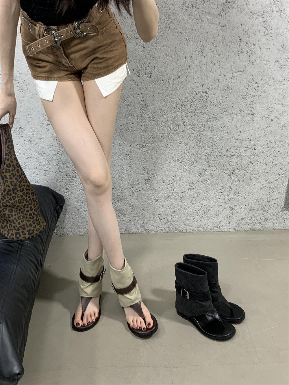 린넨쪼리부츠 숏 마부츠 조리 부추 여름 올리브 - 상세 이미지 5